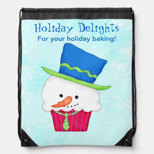 Cute Snowman Cupcake Baking Business Promotion Drawstring Bag