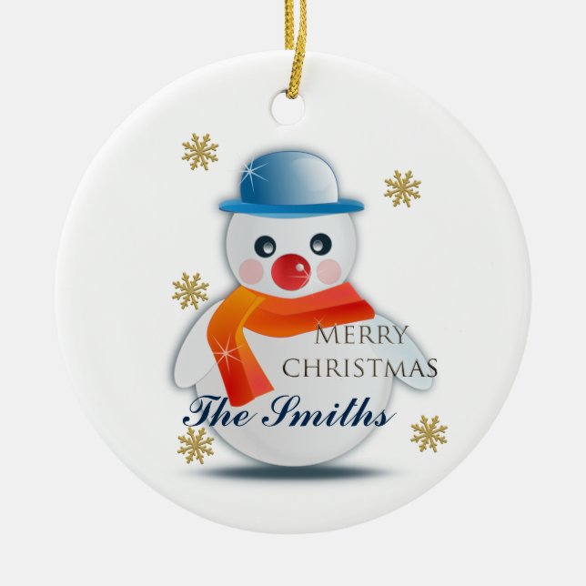 Cute Snowman Custom Ceramic Ornament (Front)