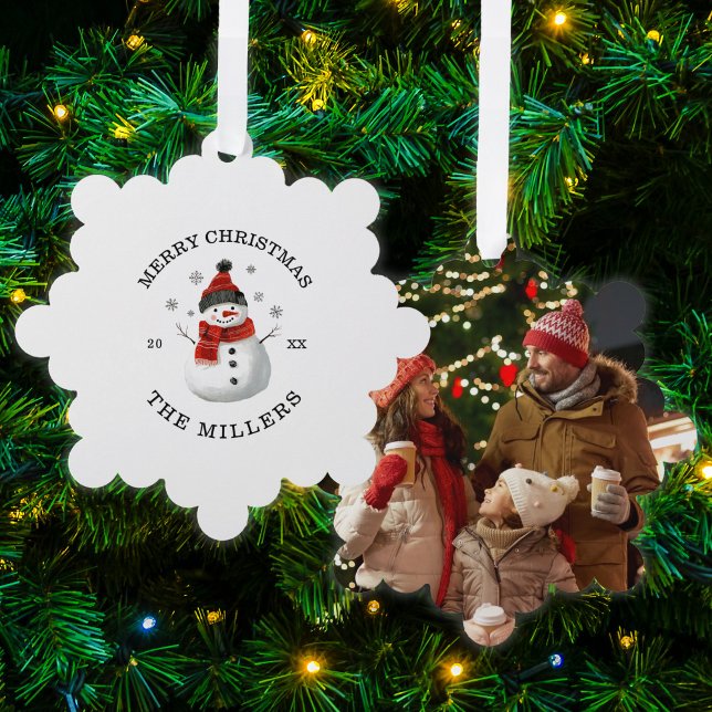 Cute Snowman Custom Christmas Photo Keepsake Card (Cute Snowman Custom Photo Paper Ornament Card)