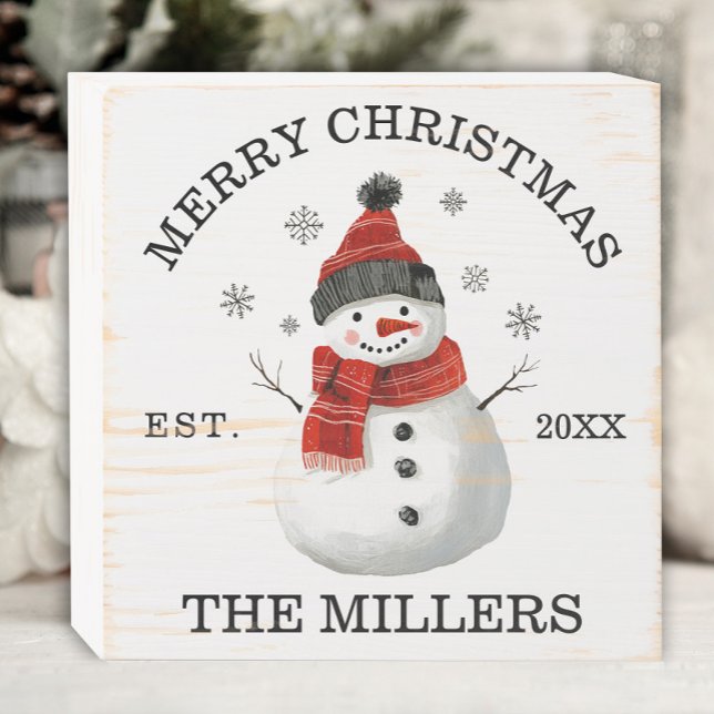 Cute Snowman Custom Christmas Sign (Cute Custom Snowman Christmas Wooden Box Sign Decoration)