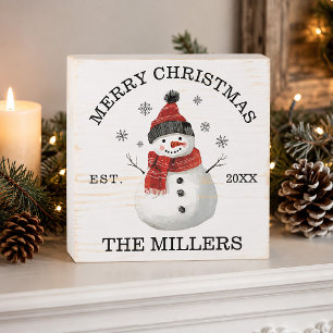 Cute Snowman Custom Christmas Wooden Box Sign