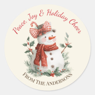 Cute Snowman Custom Holiday  Classic Round Sticker