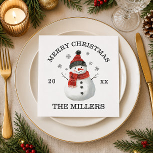 Cute Snowman Custom Merry Christmas Holiday Napkins