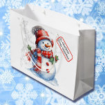 Cute Snowman Custom Name Tag Christmas Snow Large Gift Bag<br><div class="desc">Cute Snowman Custom Name Tag Christmas Snow Large Gift Bag</div>