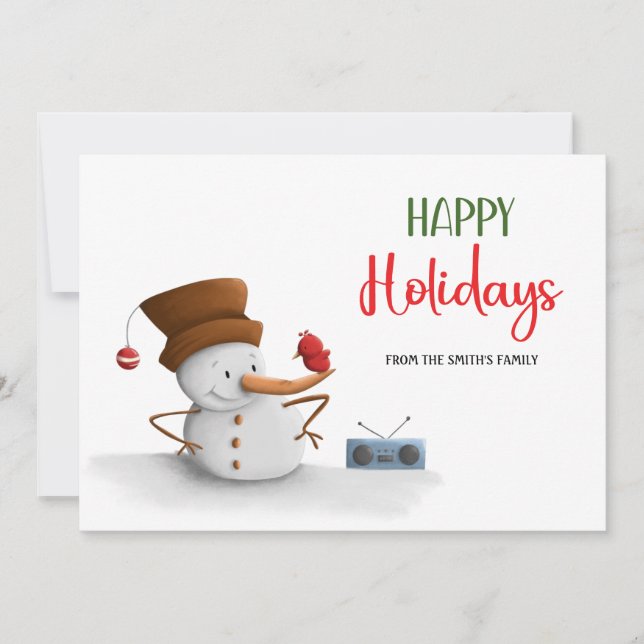 Cute Snowman Dancing Radio Christmas Holidays Holiday Card (Front)