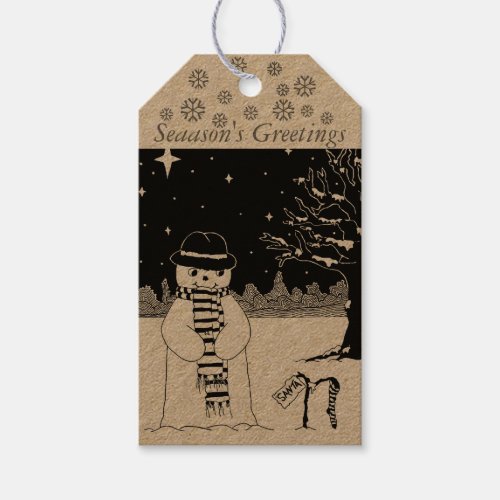 Cute snowman design black and white Christmas Gift Tags