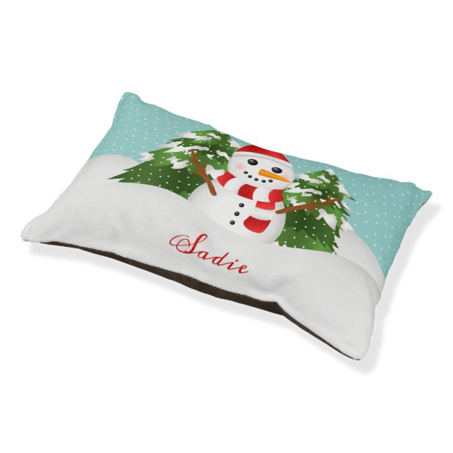 Cute Snowman Drawing With Pet's Name Christmas Pet Bed (Angled)