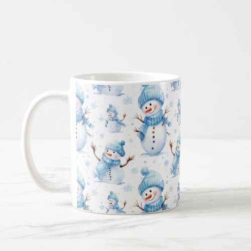 Cute Snowman Dressed In Blue Christmas Coffee Mug