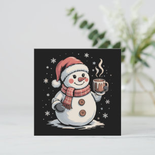 Cute Snowman Drink Coffee Winter Snowflake Xmas Holiday Card