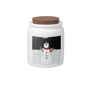 Cute Snowman Enjoying The Moon Painting Candy Jar