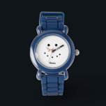 Cute Snowman Face Christmas Personalized Kids Watch<br><div class="desc">Kids will love wearing this Cute Snowman Face Christmas Personalized Kids Wrist Watch. It is designed with a minimalist simple snowman face including an orange carrot like nose. He has a happy smiling mouth and eyes with black round circles. Name is on lower center in black trendy script lettering. Perfect...</div>