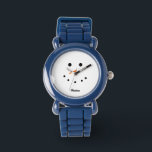 Cute Snowman Face Christmas Personalized Kids Watch<br><div class="desc">Kids will love wearing this Cute Snowman Face Christmas Personalized Kids Wrist Watch. It is designed with a minimalist simple snowman face including an orange carrot like nose. He has a happy smiling mouth and eyes with black round circles. Name is on lower center in black trendy script lettering. Perfect...</div>