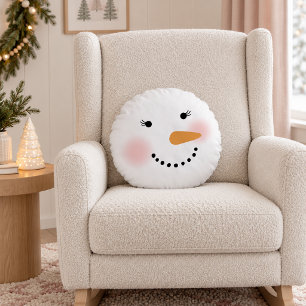 Cute Snowman Face Eyelashes Christmas Girl Round Pillow