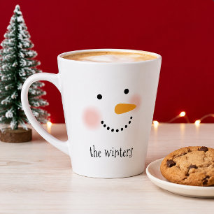 Cute Snowman Face Family Name Monogram Christmas Latte Mug