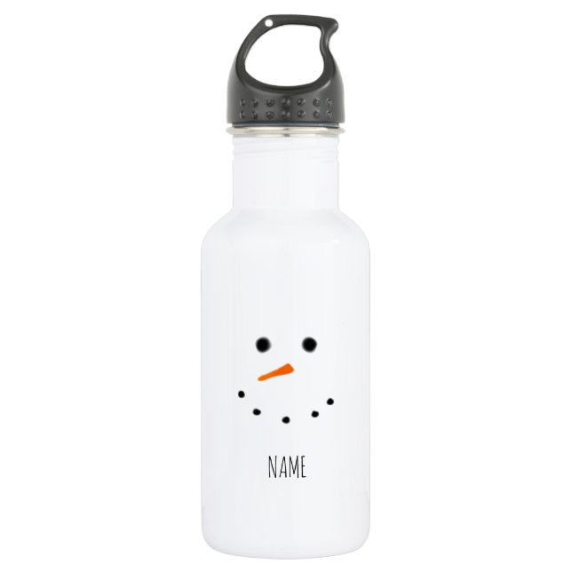 Cute Snowman Face Personalized Kid's Stainless Steel Water Bottle (Front)