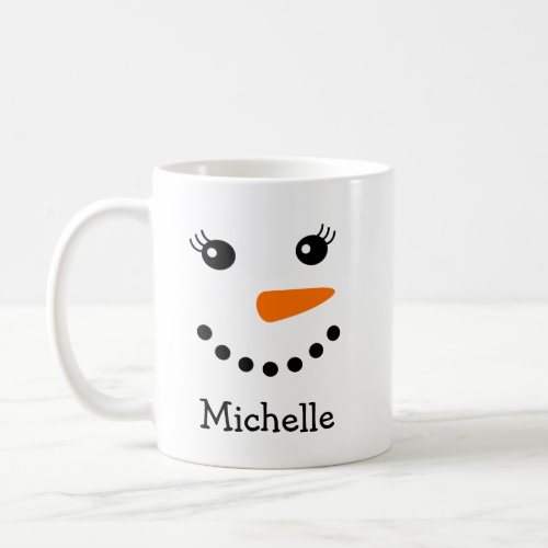 Cute Snowman Face Personalized Name Coffee Mug