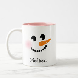 CUTE Snowman Face Personalized Name Holiday  Two-T Two-Tone Coffee Mug