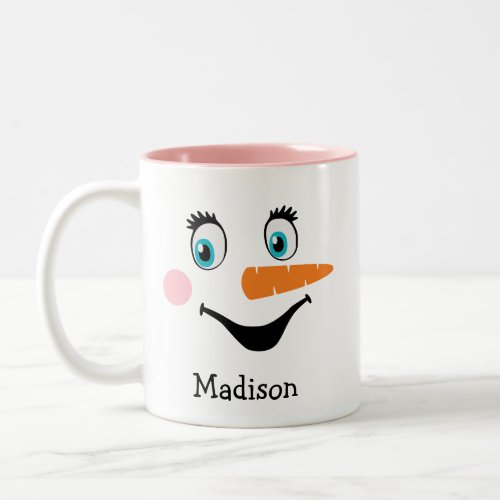 CUTE Snowman Face Personalized Name Holiday    Two_Tone Coffee Mug