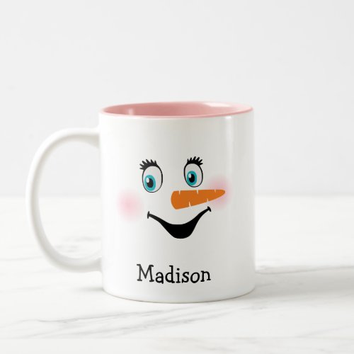 CUTE Snowman Face Personalized Name Holiday    Two Two_Tone Coffee Mug