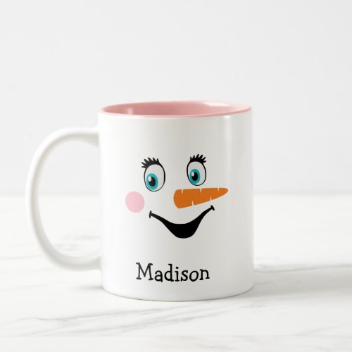 CUTE Snowman Face Personalized Name Holiday    Two Two_Tone Coffee Mug