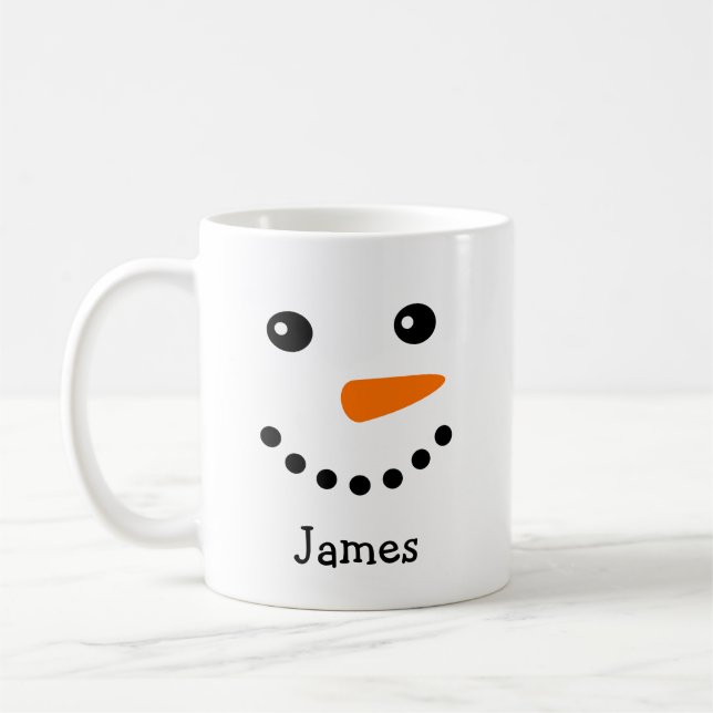 Cute Snowman Face Personalized Name Mug (Left)