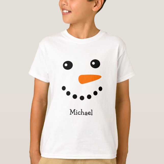 Cute Snowman Face Personalized Name T-Shirt (Front)