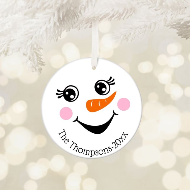 Cute Snowman Face Personalized  Ornament (Creator Uploaded)