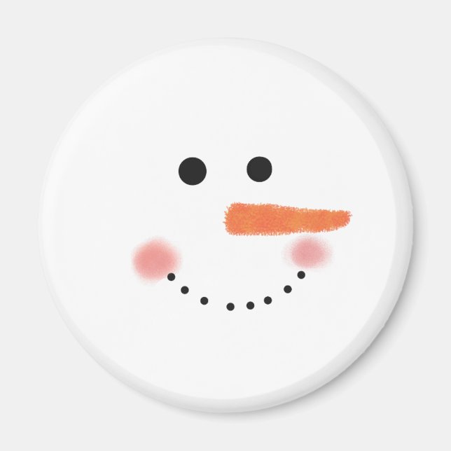 Cute Snowman Face Round Magnet (Front)