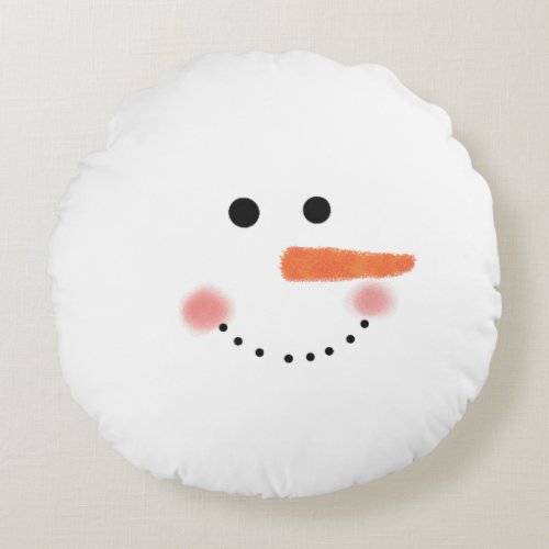 Cute Snowman Face Round Throw Pillow