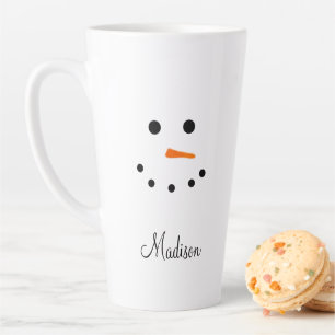 Cute Snowman Face White Christmas Personalized Latte Mug