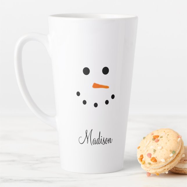 Cute Snowman Face White Christmas Personalized Latte Mug (In Situ)