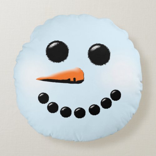 Cute Snowman Face Winter Holiday Snowmen Round Pillow