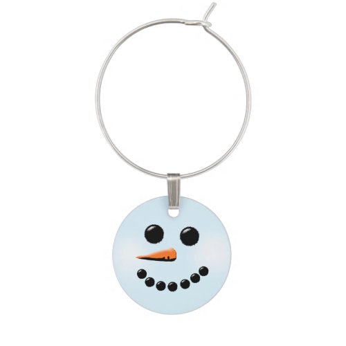 Cute Snowman Face Winter Holiday Snowmen Wine Glass Charm