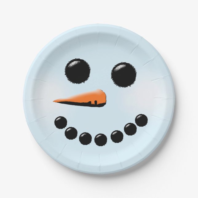 Cute Snowman Face Winter Holiday Snowmen Xmas Paper Plates (Front)