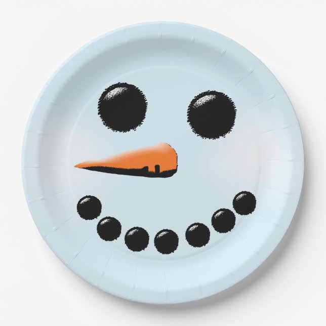 Cute Snowman Face Winter Holiday Snowmen Xmas Paper Plates (Front)