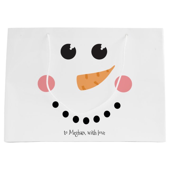 Cute Snowman Face with custom name Large Gift Bag (Front)