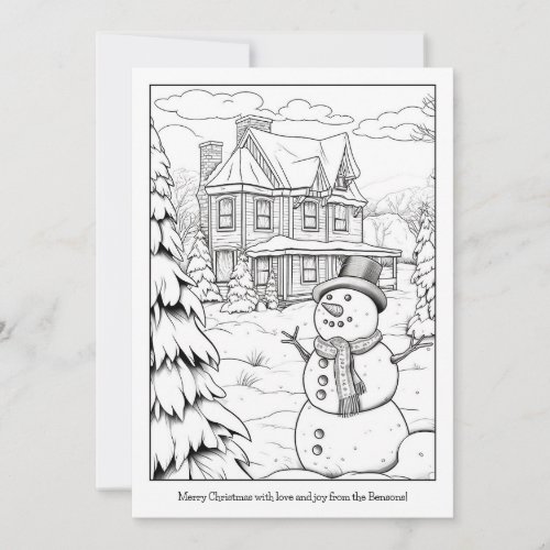 Cute Snowman Family Home Art Coloring Christmas Holiday Card