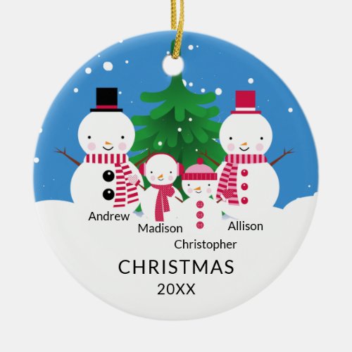 Cute Snowman Family of 4 Christmas Ornament