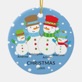 Cute Snowman Family Of 4 Christmas Ornament by celebrateitornaments at Zazzle