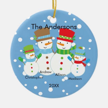 Cute Snowman Family Of 4 Christmas Ornament