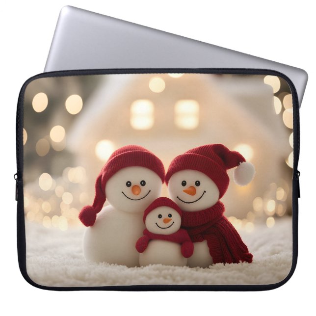 Cute Snowman Family Winter Christmas Laptop Sleeve (Front)