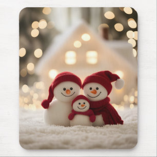 Cute Snowman Family Winter Christmas Mouse Pad