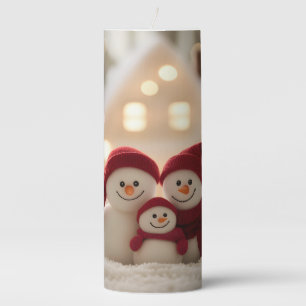 Cute Snowman Family Winter Christmas Pillar Candle