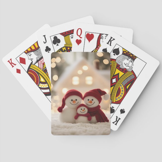 Cute Snowman Family Winter Christmas Poker Cards (Back)