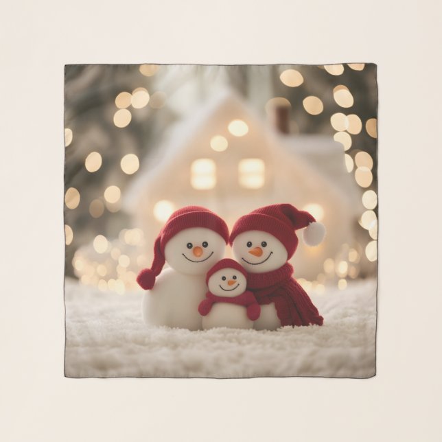 Cute Snowman Family Winter Christmas Scarf (Front)