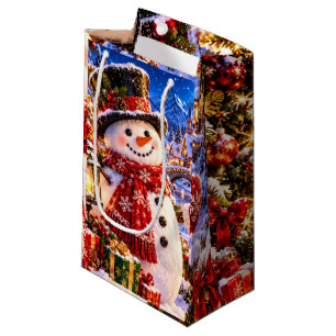 Cute Snowman Festive Christmas Holiday Party Small Gift Bag