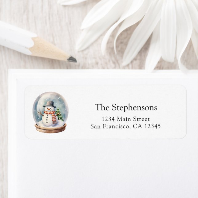 Cute Snowman Festive Snow Globe Return Address Label (Insitu)