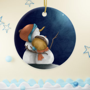 Cute Snowman First Anniversary Christmas Ceramic Ornament