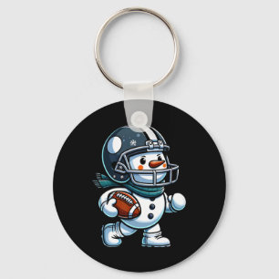 Cute Snowman Football Player Football Christmas Ki Keychain