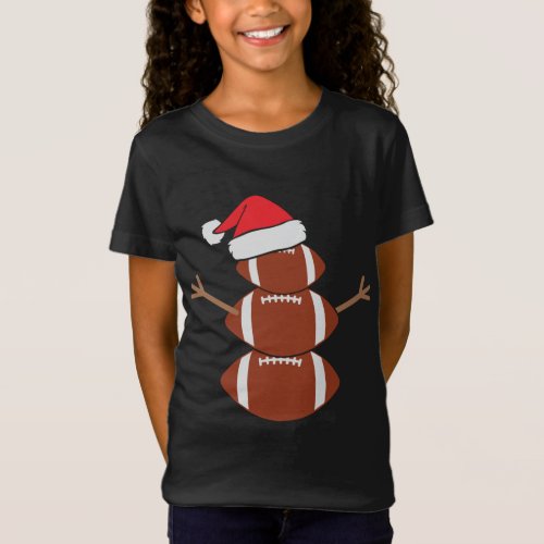 Cute Snowman Football Rugby Funny Christmas T_Shirt